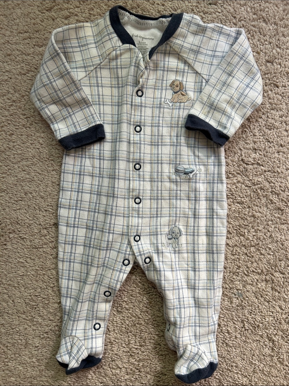 First Impressions 0-3 Doggie Long Sleeve Onsie